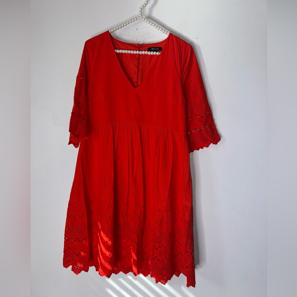 MADEWELL Women's‎ Red Eyelet Lattice Dress SIZE 2